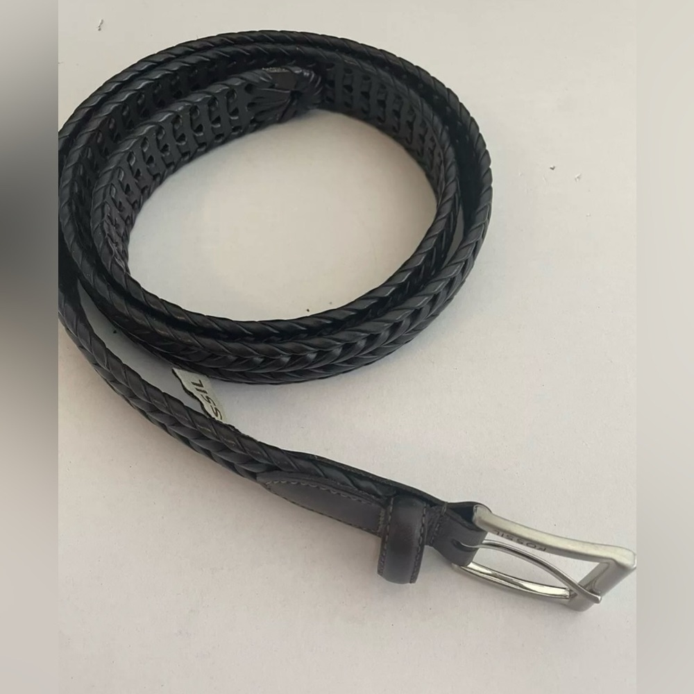 Fossil Laced Black/Dark Brown Dress Belt - Men's Size 44/110
